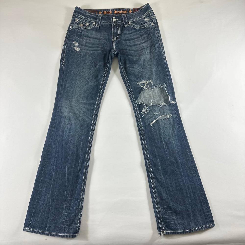 Rock Revival Womens Jeans‎ Size 29 Bootcut Distressed Blue Denim